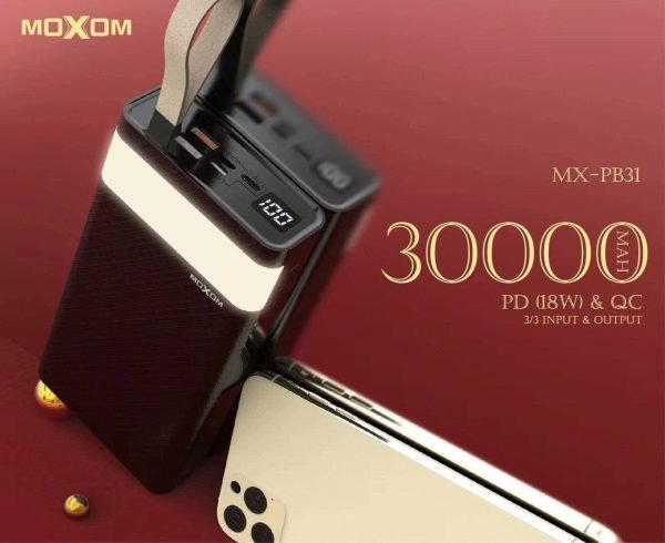 خازن باور بنك 30000mAh موكسوم QC3.0 خازن باور بنك 30000mAh موكسوم QC3.0