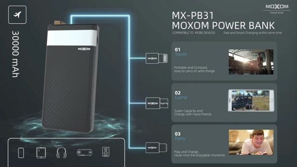 خازن باور بنك 30000mAh موكسوم QC3.0 خازن باور بنك 30000mAh موكسوم QC3.0