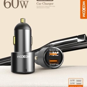 شاحن سيارة موكسوم 60W منفذين USB