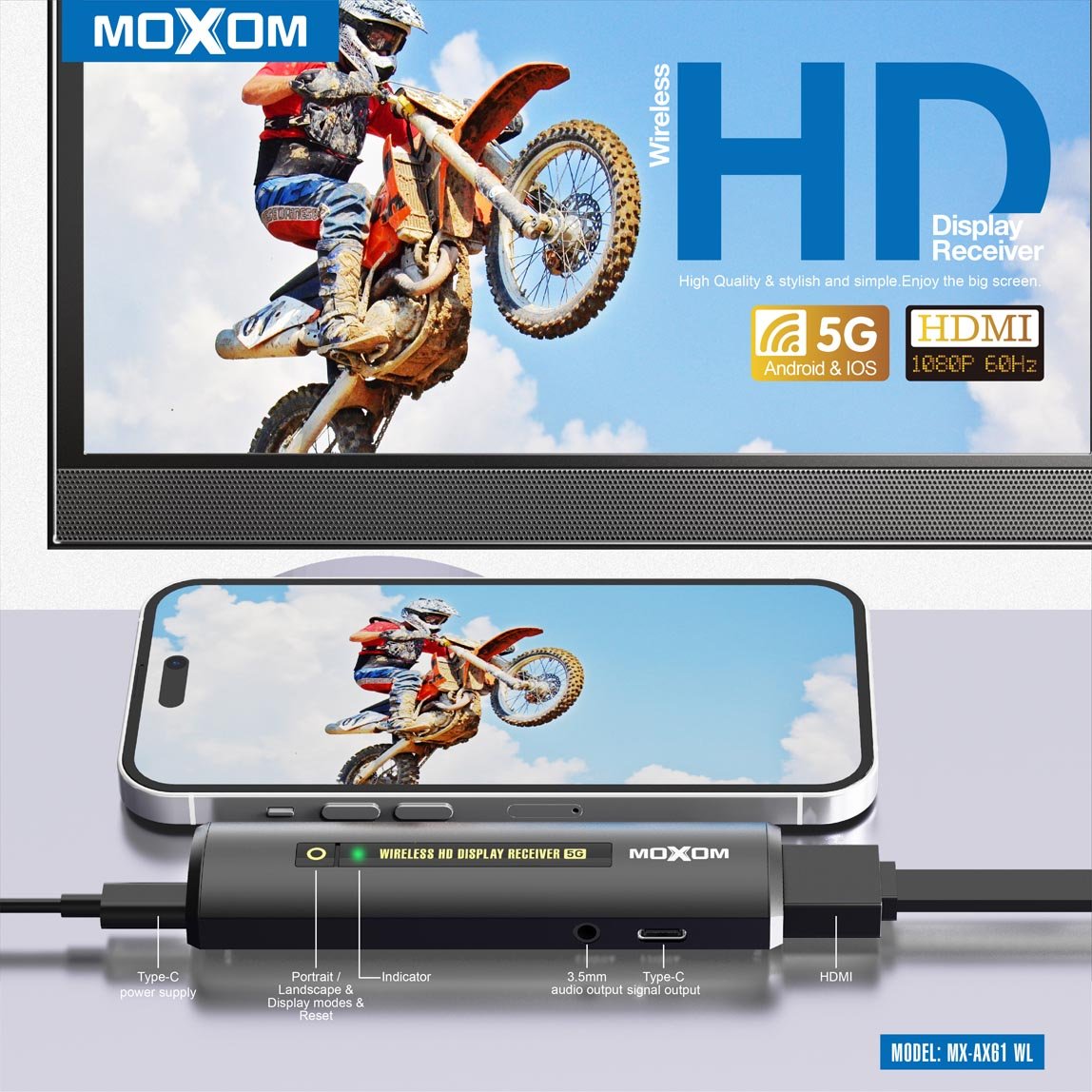 موكسوم AX61 استقبال عرض HD لاسلكي موكسوم AX61 استقبال عرض HD لاسلكي
