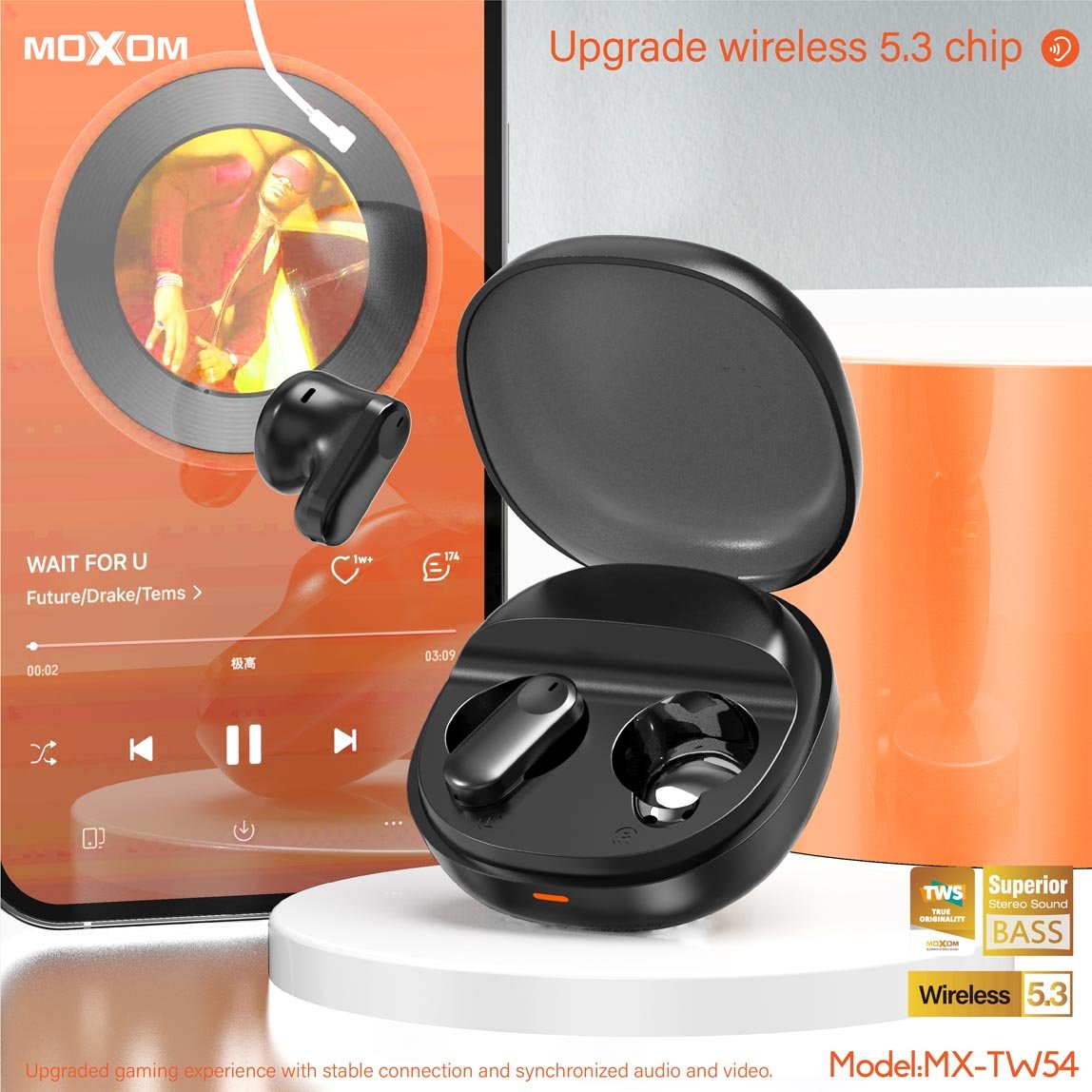 سماعات ايربود لاسلكية MOXOM شفاف سماعات ايربود لاسلكية MOXOM شفاف