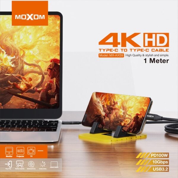 كابل شحن وبيانات MOXOM 4K Type-C 1م كابل شحن وبيانات MOXOM 4K Type-C 1م