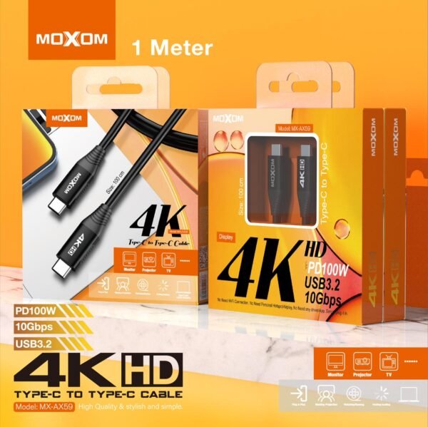 كابل شحن وبيانات MOXOM 4K Type-C 1م كابل شحن وبيانات MOXOM 4K Type-C 1م