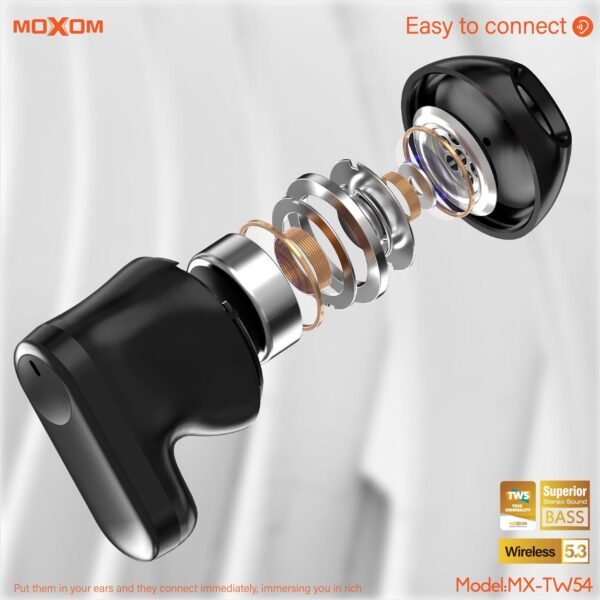 سماعات ايربود لاسلكية MOXOM شفاف سماعات ايربود لاسلكية MOXOM شفاف