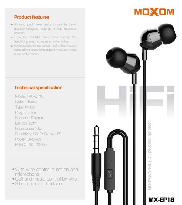 سماعات موكسوم MX-EP18 مع ميكروفون سماعات موكسوم MX-EP18 مع ميكروفون