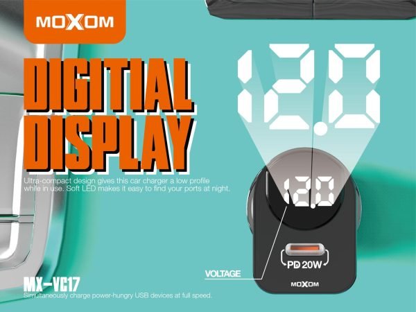 شاحن سيارة موكسوم MX-VC17 شاشة رقمية شاحن سيارة موكسوم MX-VC17 شاشة رقمية