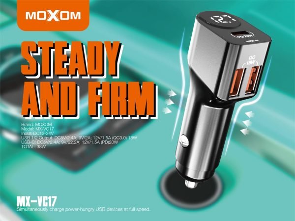 شاحن سيارة موكسوم MX-VC17 شاشة رقمية شاحن سيارة موكسوم MX-VC17 شاشة رقمية