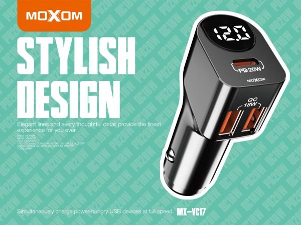 شاحن سيارة موكسوم MX-VC17 شاشة رقمية شاحن سيارة موكسوم MX-VC17 شاشة رقمية