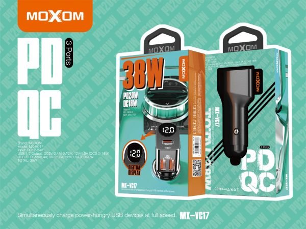 شاحن سيارة موكسوم MX-VC17 شاشة رقمية شاحن سيارة موكسوم MX-VC17 شاشة رقمية