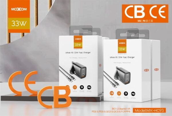 شاحن موكسوم سوبر فاست PD 33W مع وصلة شاحن موكسوم سوبر فاست PD 33W مع وصلة