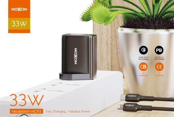 شاحن موكسوم سوبر فاست PD 33W مع وصلة شاحن موكسوم سوبر فاست PD 33W مع وصلة