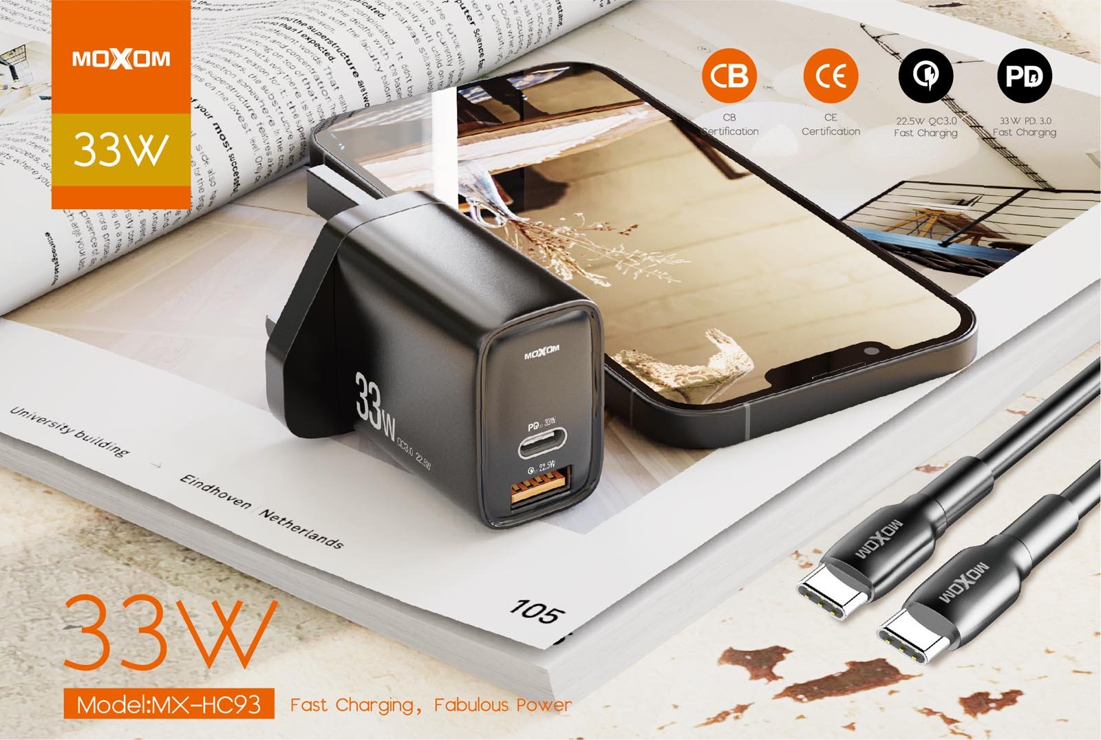 شاحن موكسوم سوبر فاست PD 33W مع وصلة شاحن موكسوم سوبر فاست PD 33W مع وصلة